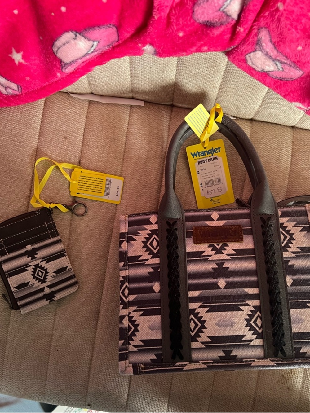 Wrangler Southwestern Tote in Black & Gray with Matching Card Holder